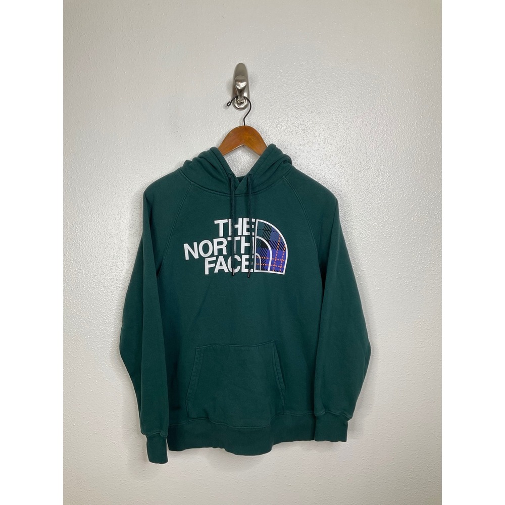 The North Face Womens Forest‎ Green Plaid Logo Pullover Hoodie Sweatshirt Size M